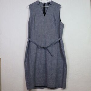 ANN‎ TAYLOR Blue Linen Blend Sheath V-Neck Sleeveless Dress Size 18